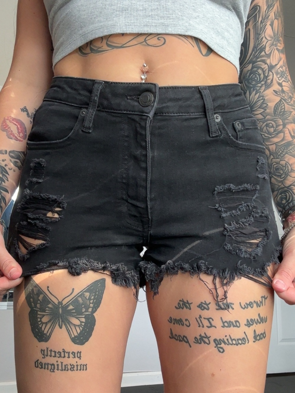 Aeropostale Black Distressed High-Rise Jean Shorts